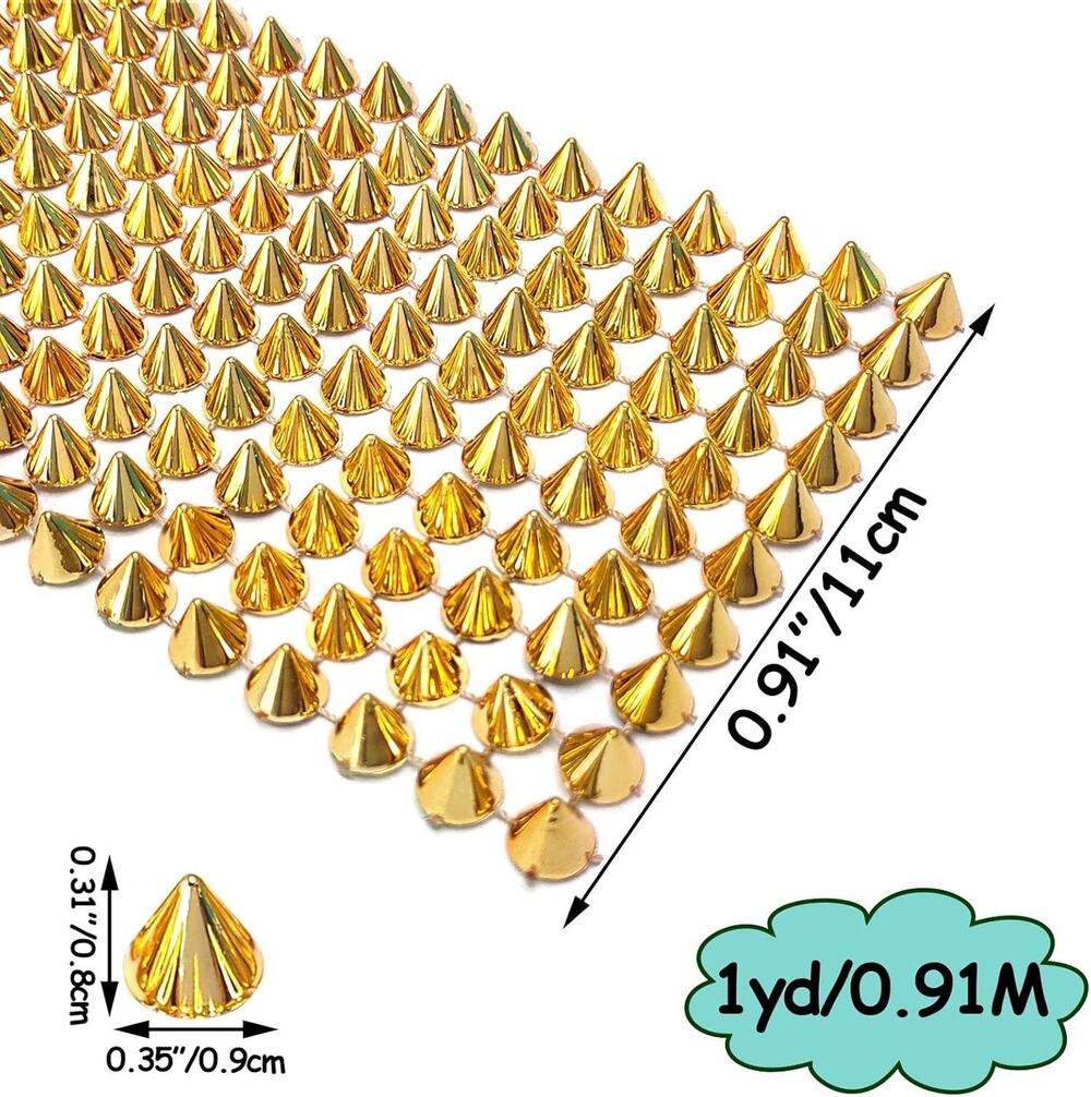 New Sew Stitch on Spikes 12 Rows Craft Cone Spikes for Performance Crafts - Gold